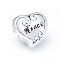 1x Antique 925 Sterling Silver Niece Heart Bead for European Charm Bracelets