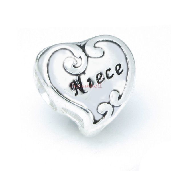 1x Antique 925 Sterling Silver Niece Heart Bead for European Charm Bracelets