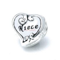 1x Antique 925 Sterling Silver Niece Heart Bead for European Charm Bracelets