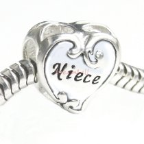 1x Antique 925 Sterling Silver Niece Heart Bead for European Charm Bracelets