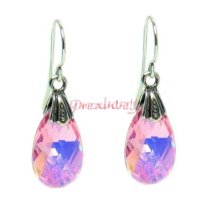 2x Sterling Silver Teardrop Light Pink Rose AB Crystals Earring Hook Dangle Earrings Using Swarovski Elements Crystal