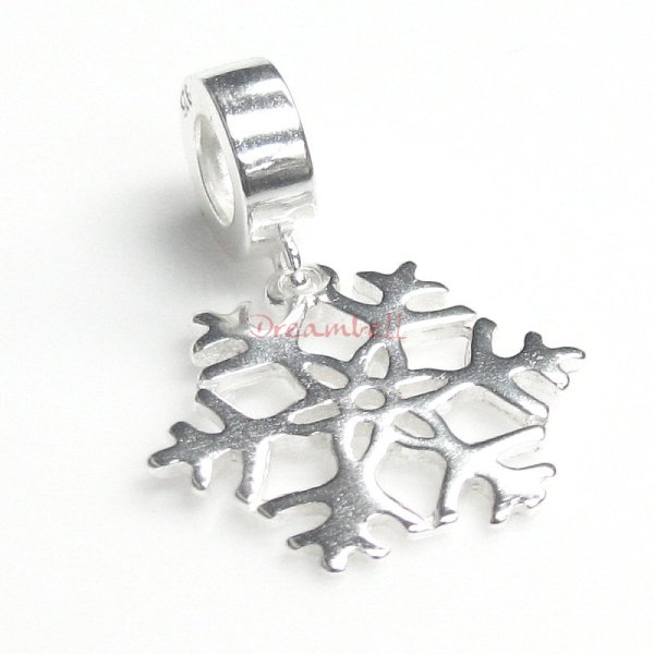 925 Sterling Silver Snowflake Dangle Bead for European Charm Bracelets