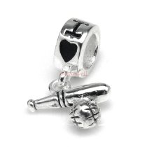 Antique 925 Sterling Silver I Love Baseball Dangle Bead for European Charm Bracelets