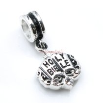 Antique 925 Sterling Silver Holy Bible Clear CZ Dangle Bead for European Charm Bracelets