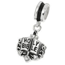 Antique 925 Sterling Silver Holy Bible Clear CZ Dangle Bead for European Charm Bracelets