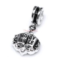 Antique 925 Sterling Silver Holy Bible Clear CZ Dangle Bead for European Charm Bracelets