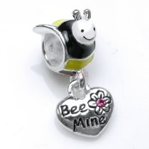 Antique 925 Sterling Silver Honey Bee Mine Enamel Pink CZ Crystal Dangle Bead for European Charm Bracelets