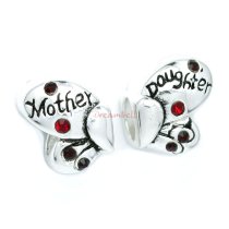 1 Set 925 Sterling Silver Butterfly Mother and Daughter Love Red CZ Crystal Bead for European Charm Bracelets