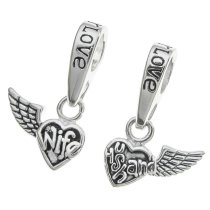 1 Set 925 Sterling Silver Wing Wife and Husband Forever Love Heart Dangle Bead for European Charm Bracelets