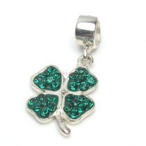 1x 925 Sterling Silver Green CZ Crystal 4 Leaf Lucky Clover Dangle Charm Pendant for European Charm Bracelets