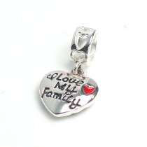 925 Sterling Silver Love My Family Heart Dangle Bead for European Charm Bracelets