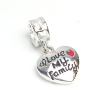 925 Sterling Silver Love My Family Heart Dangle Bead for European Charm Bracelets