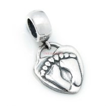 925 Sterling Silver Dangle Footprint Heart Pendant Bead for European Charm Bracelets