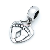 925 Sterling Silver Dangle Footprint Heart Pendant Bead for European Charm Bracelets