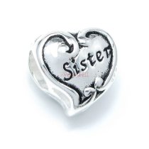 Sterling Silver Sister Heart Bead for European Charm Bracelets