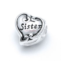 Sterling Silver Sister Heart Bead for European Charm Bracelets