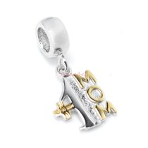 14k Gold Over 925 Sterling Silver Best Mom Dangle Bead for European Charm Bracelets
