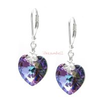 2x Sterling Silver Heart Vitrail Light Crystal Leverback Dangle Earrings Using Swarovski Elements