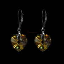 2x Sterling Silver Heart Clear AB Crystal Leverback Dangle Earrings Using Swarovski Elements Crystal