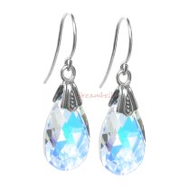 2x Sterling Silver Teardrop Clear AB Crystals Earring Hook Dangle Earrings Using Swarovski Elements Crystal