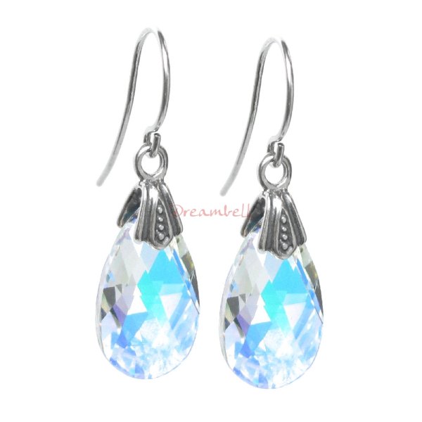 2x Sterling Silver Teardrop Clear AB Crystals Earring Hook Dangle Earrings Using Swarovski Elements Crystal