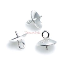 10x Sterling Silver eye pins w/ 6mm cup pearl pendant connector Bail