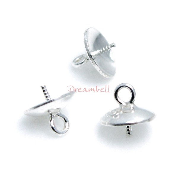 10x Sterling Silver eye pins w/ 6mm cup pearl pendant connector Bail