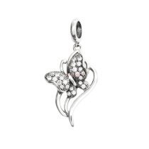 1x .925 Sterling Silver Butterfly Clear CZ Dangle Pendant Bead for European Charm Bracelets