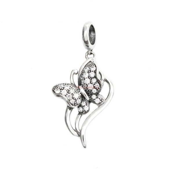 1x .925 Sterling Silver Butterfly Clear CZ Dangle Pendant Bead for European Charm Bracelets
