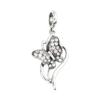 1x .925 Sterling Silver Butterfly Clear CZ Dangle Pendant Bead for European Charm Bracelets