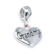 925 Sterling Silver Love Grandma Family Heart Dangle CZ Crystal Pendant Bead for European Charm Bracelets