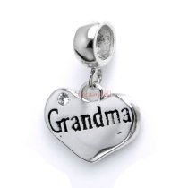 925 Sterling Silver Love Grandma Family Heart Dangle CZ Crystal Pendant Bead for European Charm Bracelets