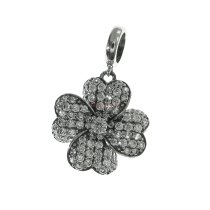 Sterling Silver Four Clover Leaf Lucky Clear CZ Dangle Pendant Bead for European Charm Bracelets