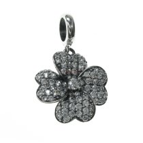 Sterling Silver Four Clover Leaf Lucky Clear CZ Dangle Pendant Bead for European Charm Bracelets