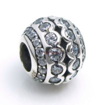 925 Sterling Silver Round Enthic Flower Pattern Clear CZ Crystal Bead for European Charm Bracelets