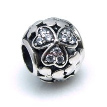 925 Sterling Silver Round Love Heart Leaf Flower Clear CZ Crystal Bead for European Charm Bracelets