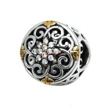 1x 14k Gold on 925 Sterling Silver Round Enthic Flower Clear CZ Crystal Bead for European Charm Bracelets