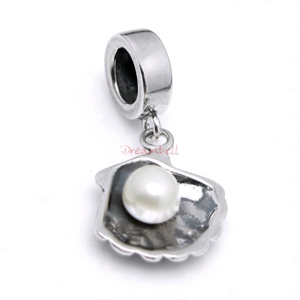 1x 925 Sterling Silver Fresh Water Pearl Dangle Pendant Bead for European Charm Bracelets