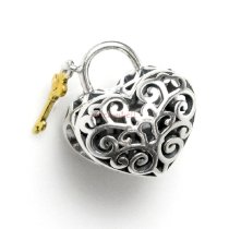 1x 14k Gold Over 925 Sterling Silver Love Heart Lock Key Valentine Bead for European Charm Bracelets
