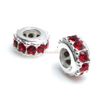 Sterling Silver Round Ring Bead Light Siam Crystals for European Charm Bracelets Birthstone July