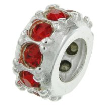 Sterling Silver Round Ring Bead Light Siam Crystals for European Charm Bracelets Birthstone July