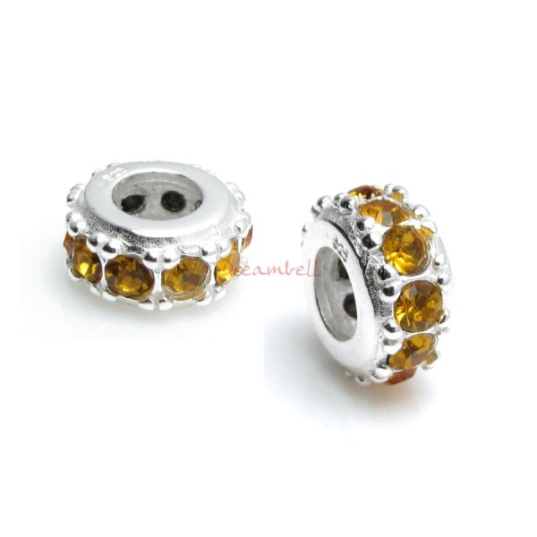 Sterling Silver Round Ring Bead Topaz Crystals for European Charm Bracelets Birthstone November