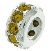 Sterling Silver Round Ring Bead Topaz Crystals for European Charm Bracelets Birthstone November