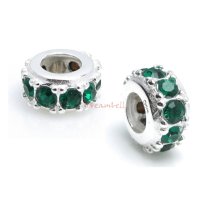Sterling Silver Round Ring Bead Emerald Crystals for European Charm Bracelets Birthstone May