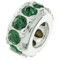 Sterling Silver Round Ring Bead Emerald Crystals for European Charm Bracelets Birthstone May