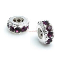 Sterling Silver Round Ring Bead Amethyst Crystals for European Charm Bracelets Birthstone February