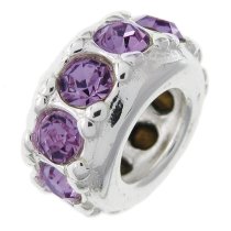 Sterling Silver Round Ring Bead Amethyst Crystals for European Charm Bracelets Birthstone February