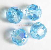 4x Swarovski Crystal Elements Round Faceted 5000 Aquamarine AB 10mm