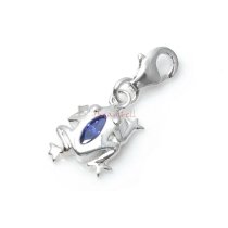 1x Sterling Silver Jumping Frog Purple CZ Crystal Dangle Charm Pendant for European Lobster Clip on Charm Bracelets
