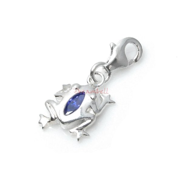 1x Sterling Silver Jumping Frog Purple CZ Crystal Dangle Charm Pendant for European Lobster Clip on Charm Bracelets